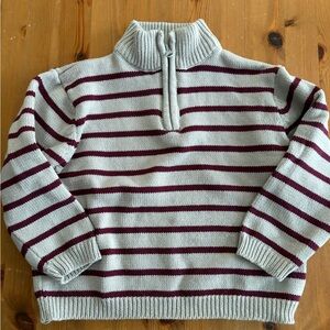 Happy Fella 3T Kids Striped Half-Zip Sweater - Gray and Burgundy